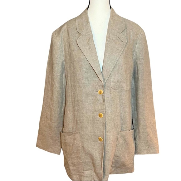Ann Taylor 100% Linen Blazer Natural Beige 3 Button Women’s Size Medium Pockets - Picture 1 of 8